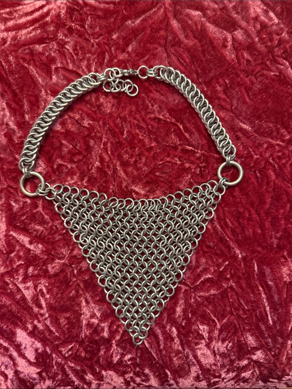 Handmade Silver-Tone Chainmaille Triangle Necklace